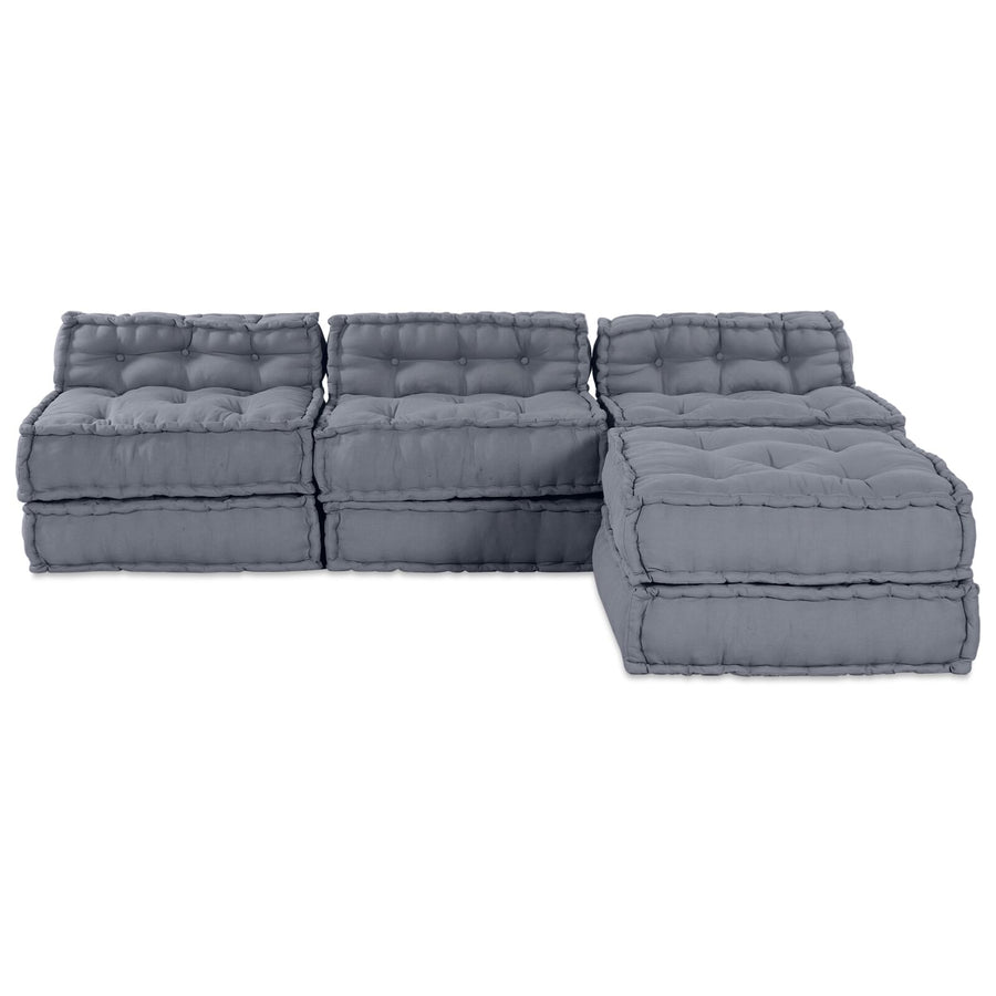 4-Zits Modulaire Pouf Bank Convertible Stoffering Grijs 70 x 70 x 54 cm Lounge + 3x middelste