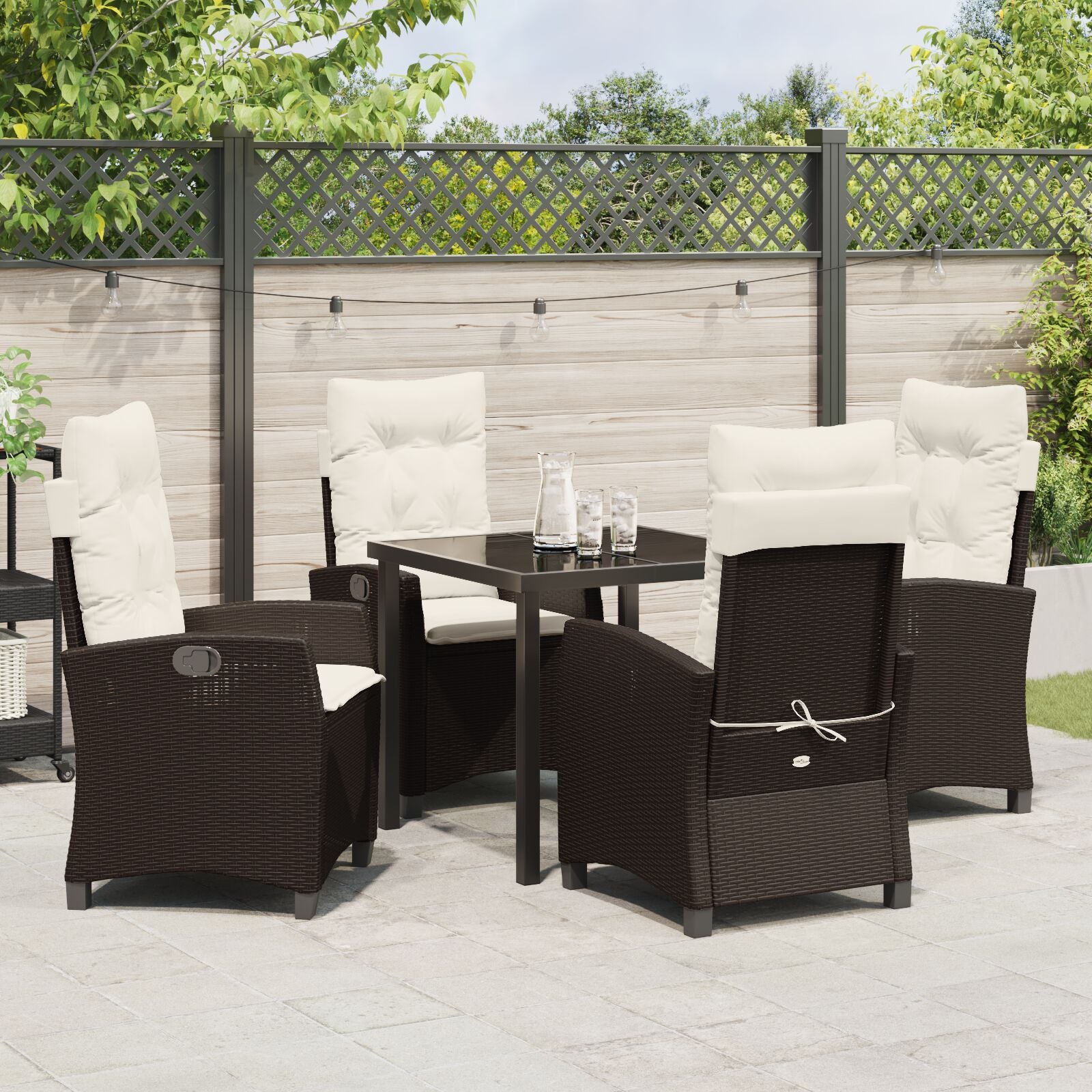 5-Delige Tuin Eettafel Set Met Kussens Bruin Poly Rattan