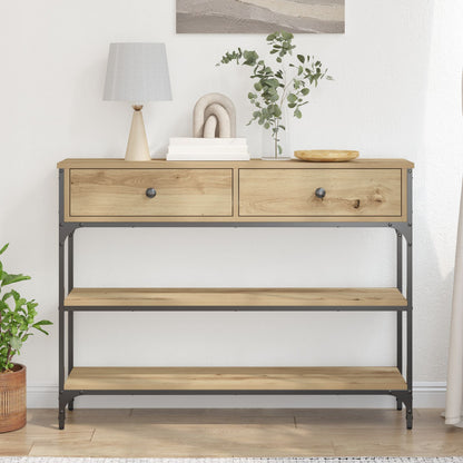 Console Tafel Ambachtelijk Eiken 100X25X75 Cm Bewerkt Hout & Staal