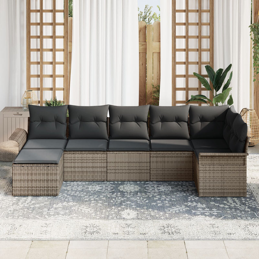 7-Delige Tuinsofa Set Met Kussens In Grijs Poly Rattan