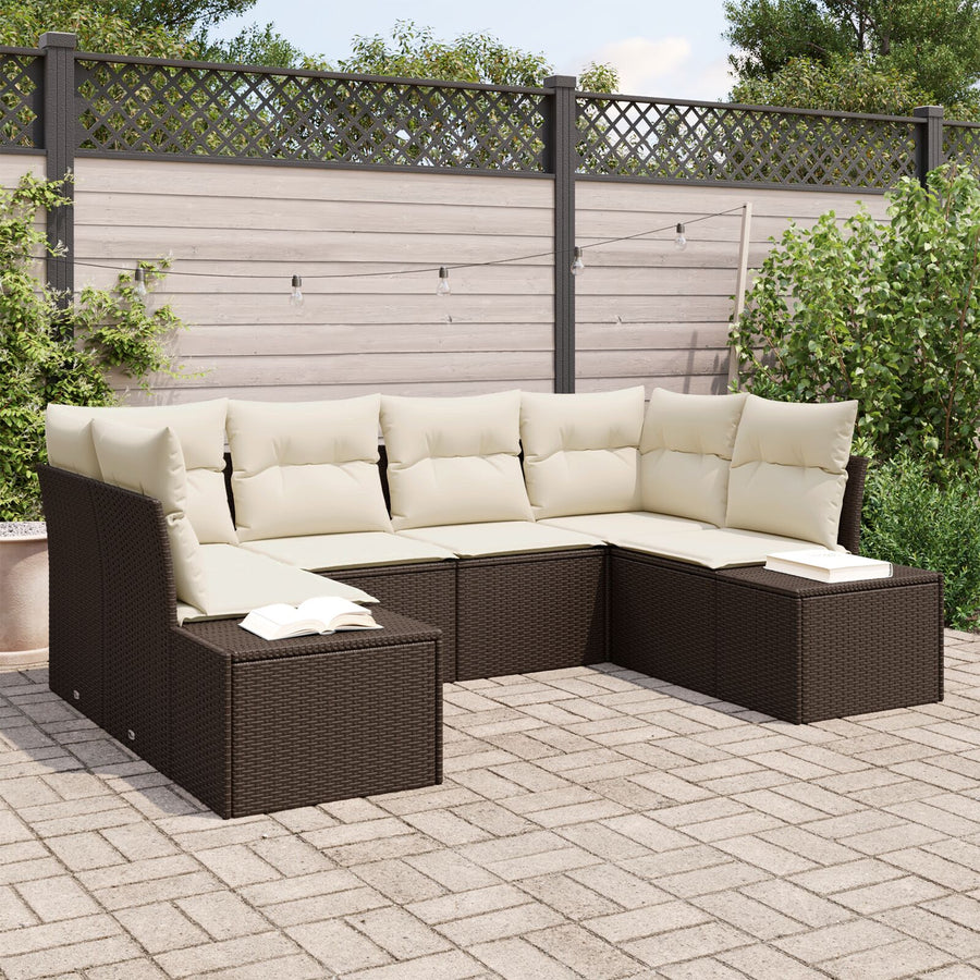 Tuin Sofa Set Set Van 6 Bruin En Crème Rattan, Polyester, Schuim