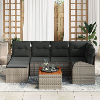 7-Delige Tuin Sofa Set Met Kussens Grijs Poly Rattan Acacia