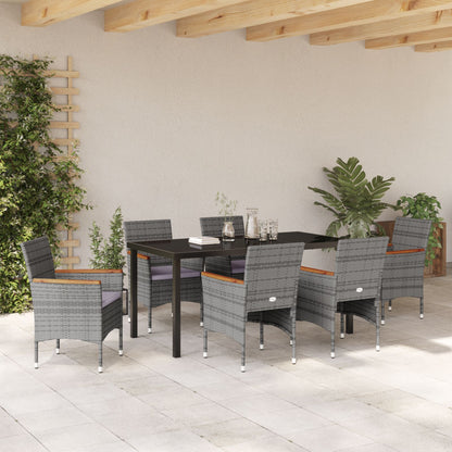 7-Delige Tuin Eetset Grijs Poly Rattan
