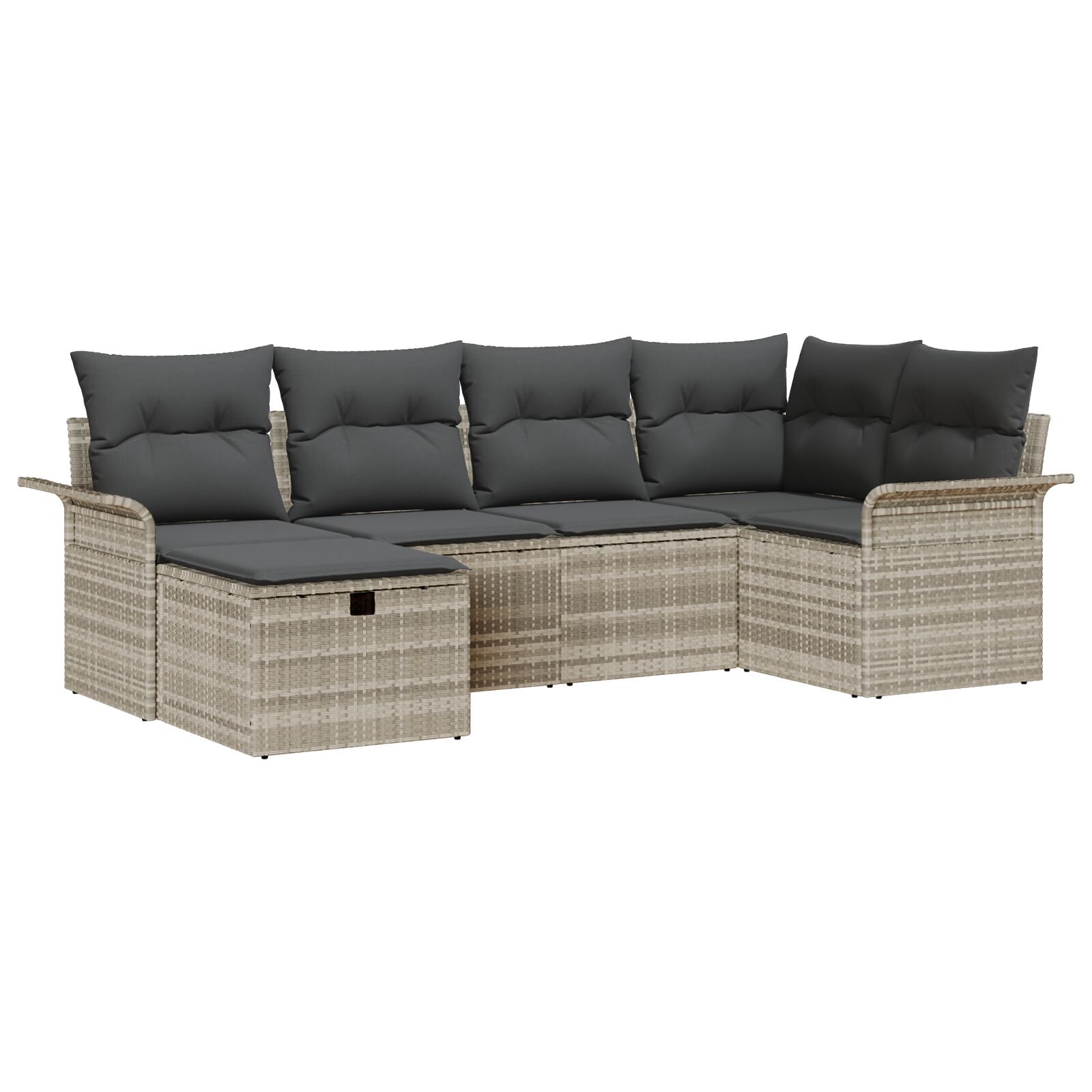 6 Delige Tuin Sofaset Met Kussens Licht Grijs Poly Rattan