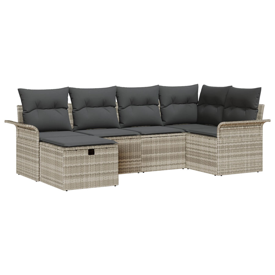 6 Delige Tuin Sofaset Met Kussens Licht Grijs Poly Rattan