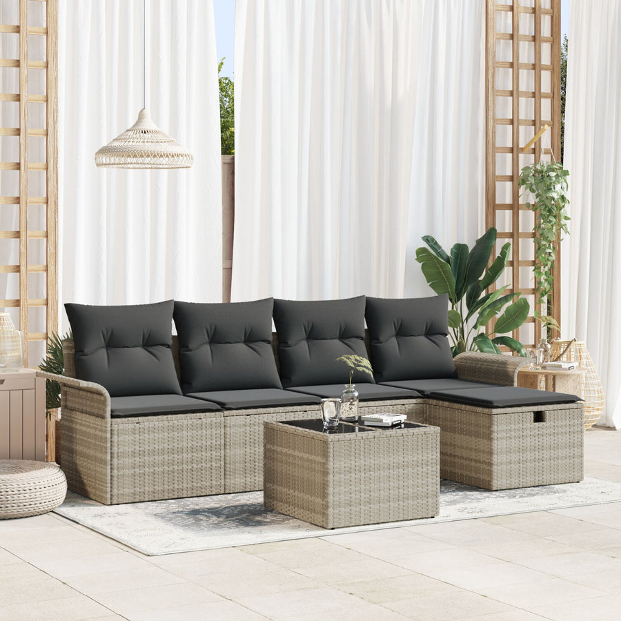 6-Delige Tuinsalonset Met Kussens Lichtgrijs Poly Rattan