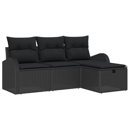 4 Delige Tuin Sofa Set Met Kussens Zwart Poly Rattan