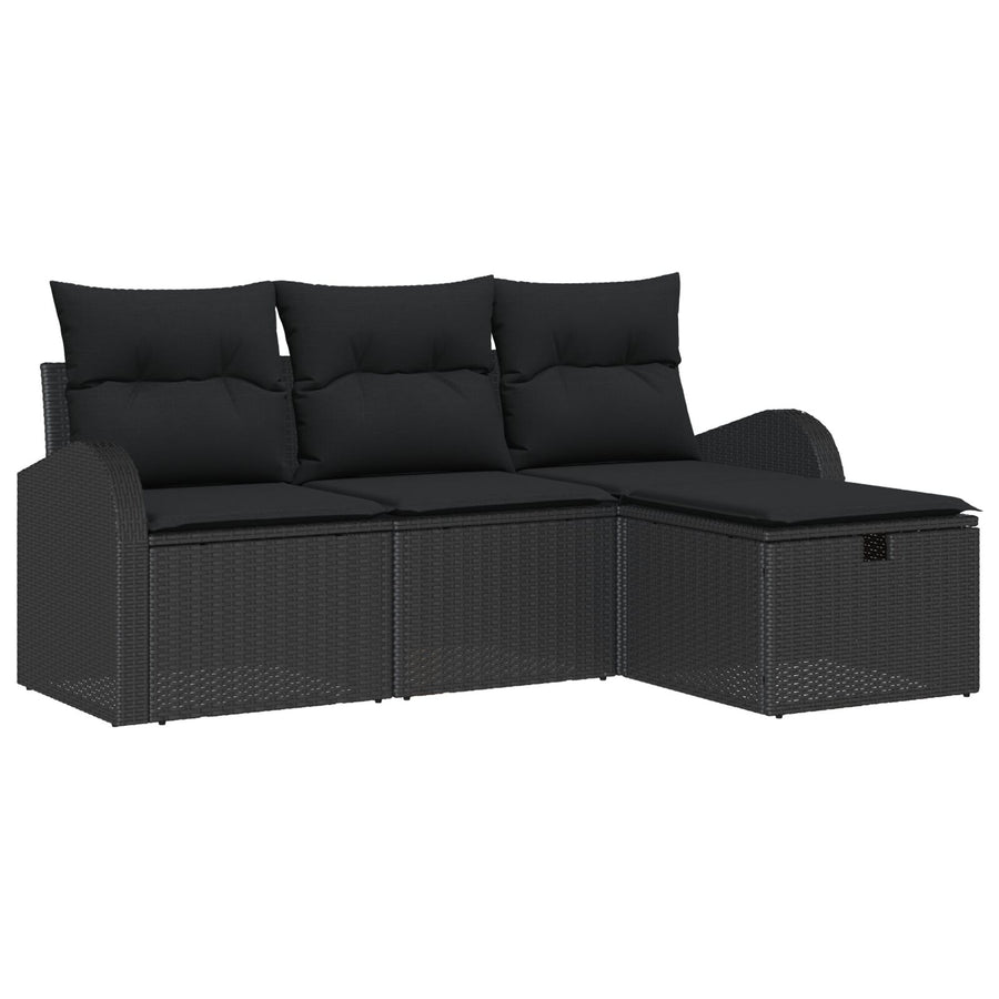 4 Delige Tuin Sofa Set Met Kussens Zwart Poly Rattan
