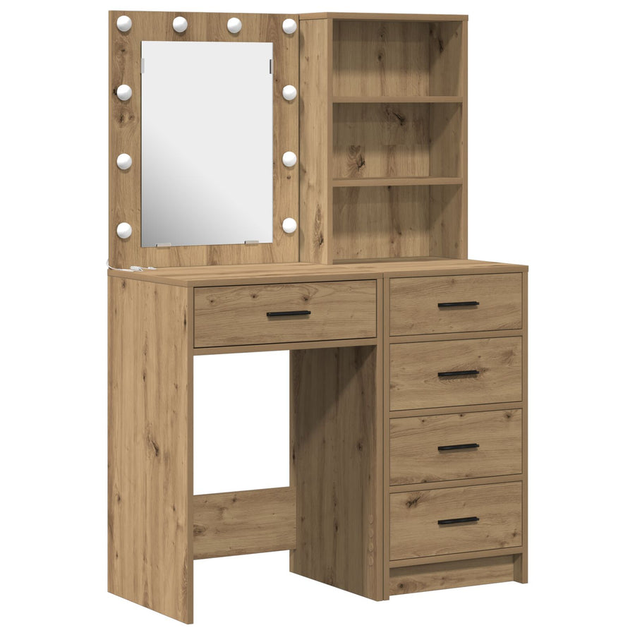 2-Delige Kaptafelset Met Led Artisan Eiken Engineered Wood