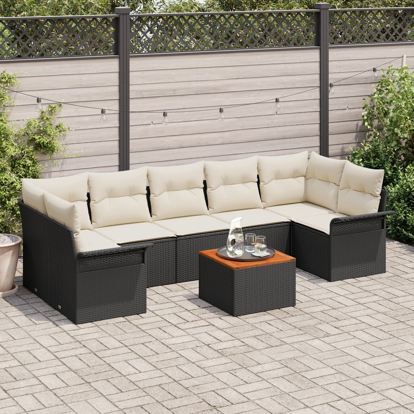 8-Delige Tuinsofaset Met Kussens Zwart Poly Rattan Acacia