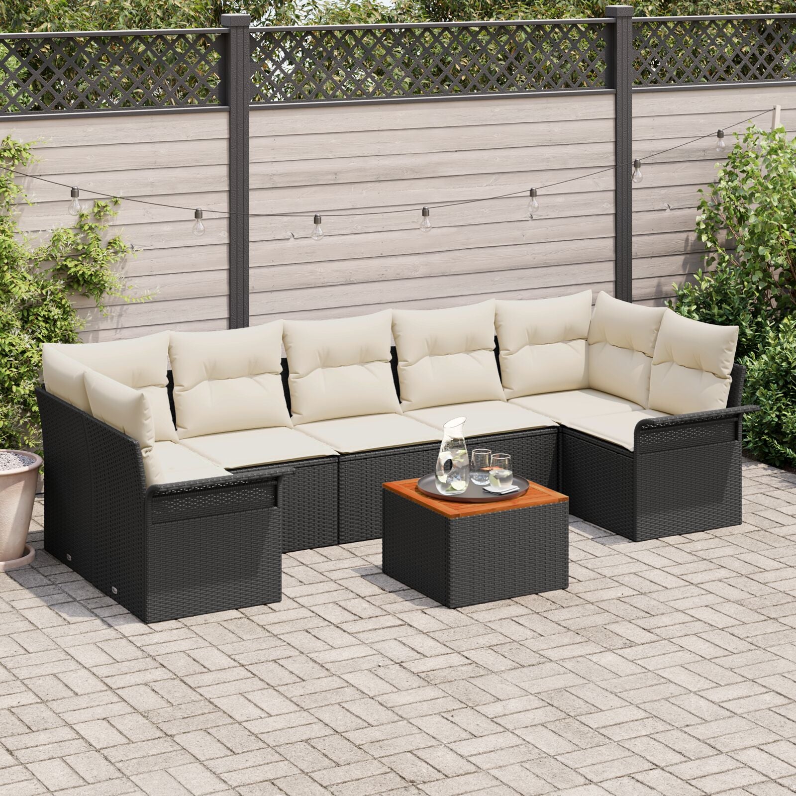 8-Delige Tuinsofaset Met Kussens Zwart Poly Rattan Acacia