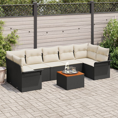 8-Delige Tuinsofaset Met Kussens Zwart Poly Rattan Acacia