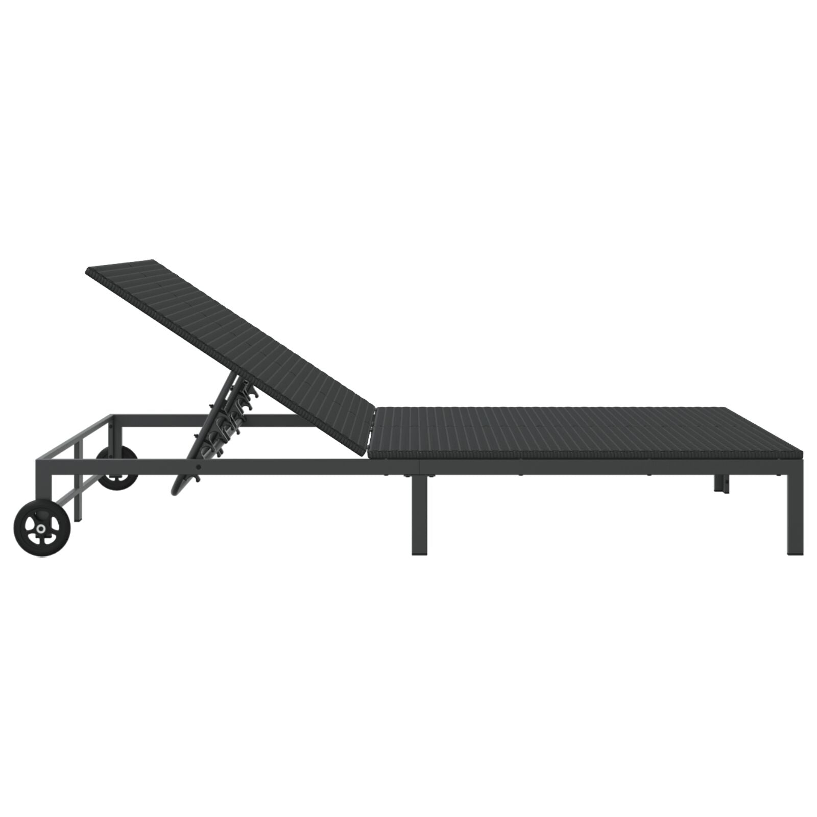 Zonnebed Met Kussens En Wielen Voor 2 Personen Poly Rattan Zwart 200 x 109 x 27,5 cm