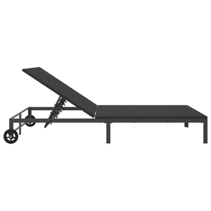 Zonnebed Met Kussens En Wielen Voor 2 Personen Poly Rattan Zwart 200 x 109 x 27,5 cm