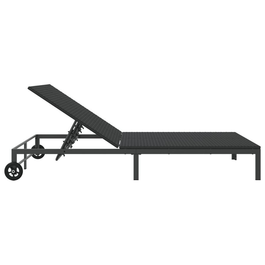 Zonnebed Met Kussens En Wielen Voor 2 Personen Poly Rattan Zwart 200 x 109 x 27,5 cm