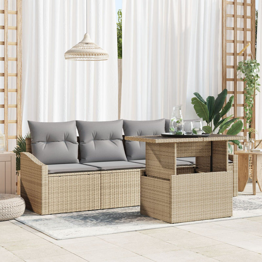 5-Delige Tuin Sofa Set Met Kussens Beige Poly Riet