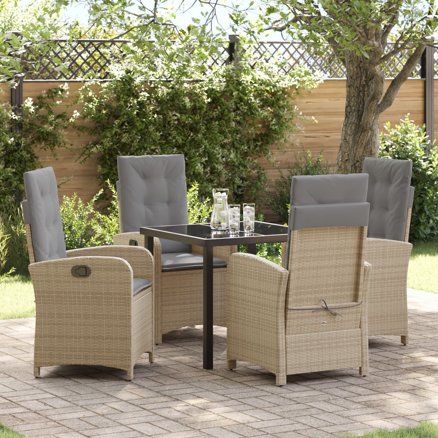 5 Delige Tuin Eettafelset Met Kussens Beige Poly Rattan