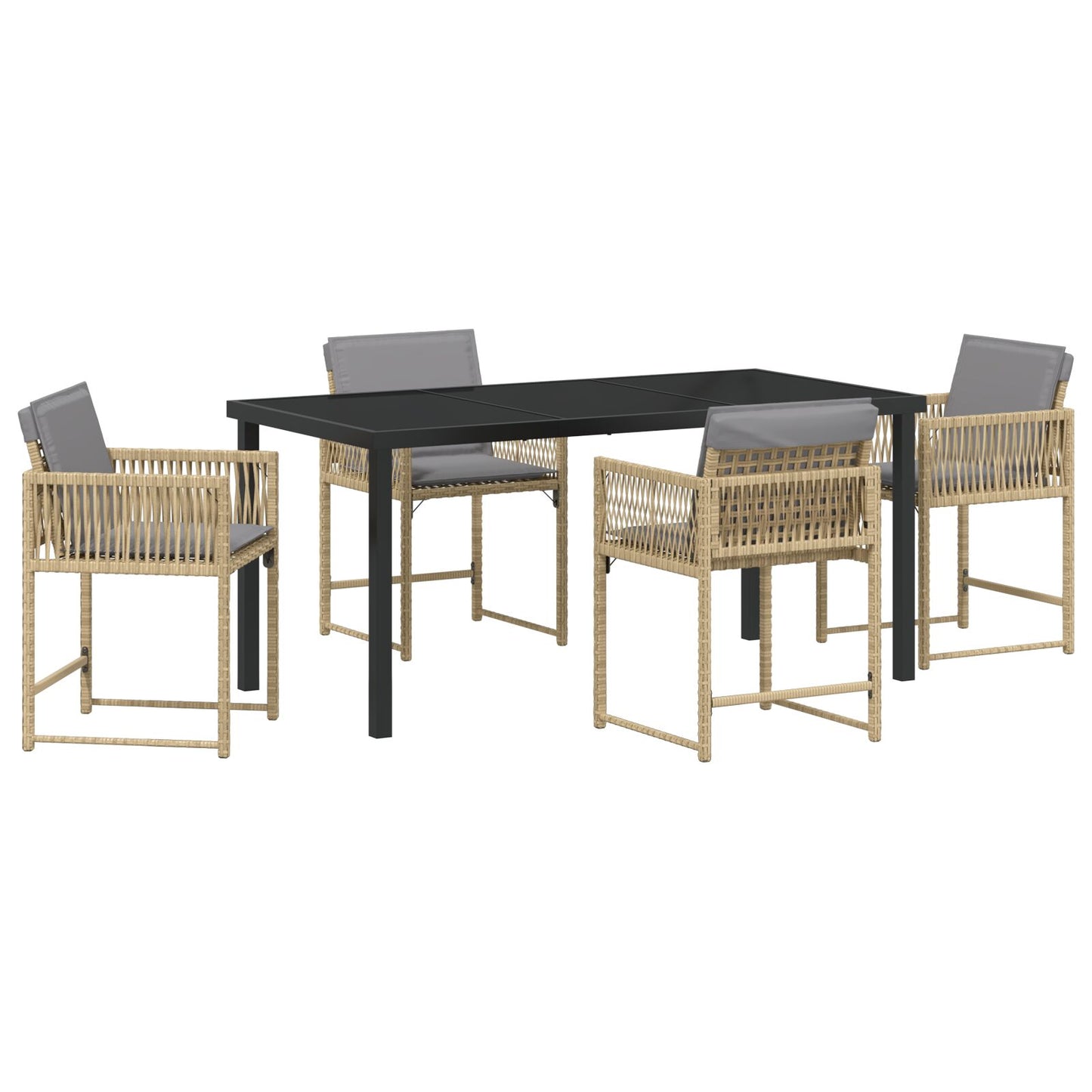 5-Delige Tuin Eetset Met Kussens Beige Poly Riet