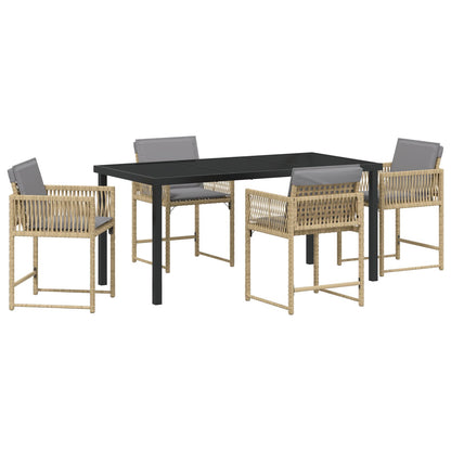 5-Delige Tuin Eetset Met Kussens Beige Poly Riet