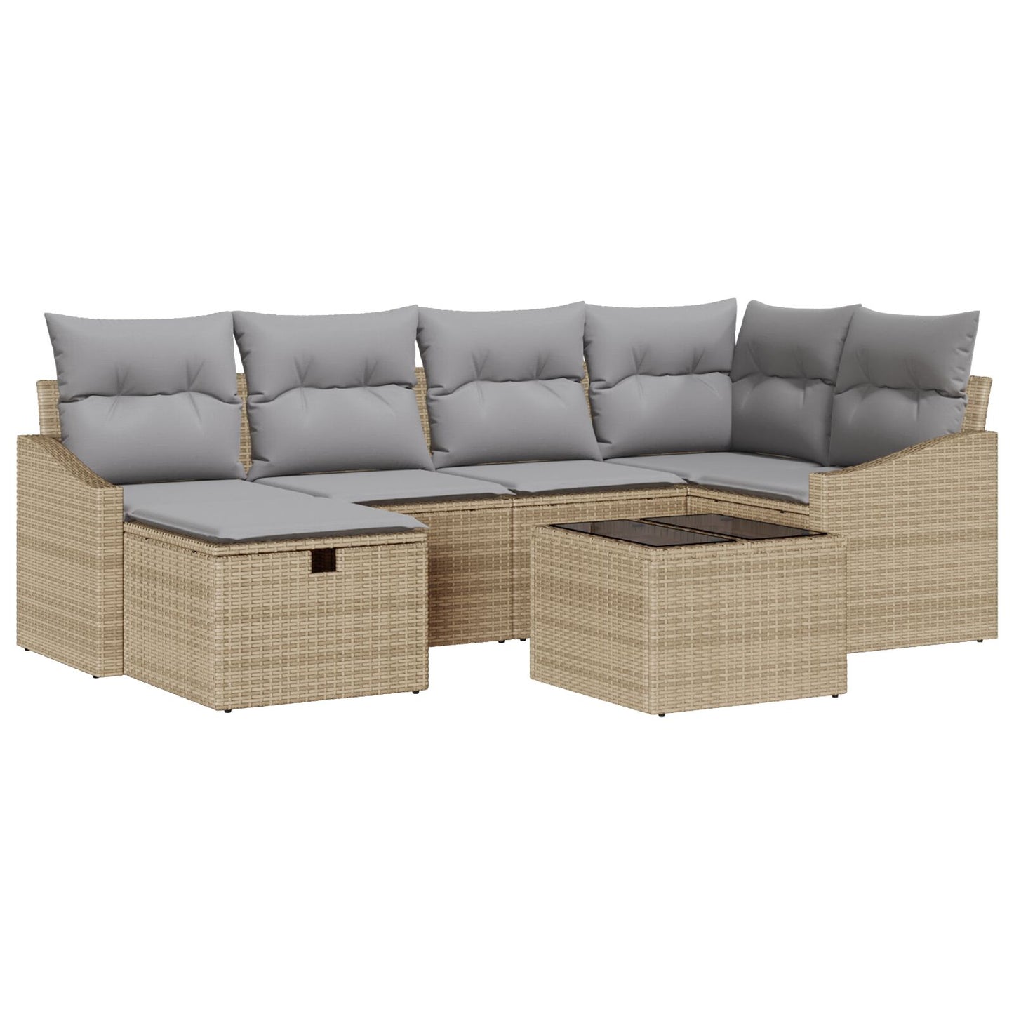 7-Delige Tuin Sofa Set Met Kussens Beige Poly Rattan