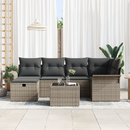 7-Delige Tuin Sofa Set Met Kussens Grijs Poly Rattan