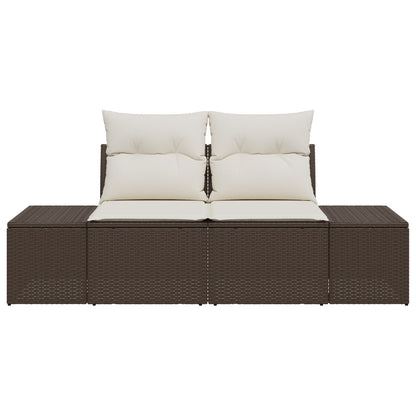 2-Persoons Tuinsofa & Kussens Poly Rattan Bruin en crème met opslag