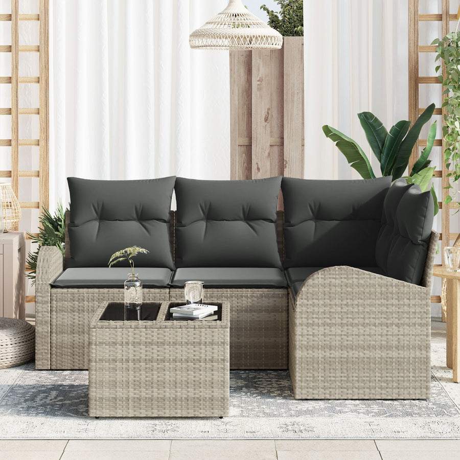 5 Delige Tuin Sofa Set Met Kussens Grijs Poly Rattan Lichtgrijs met tafel