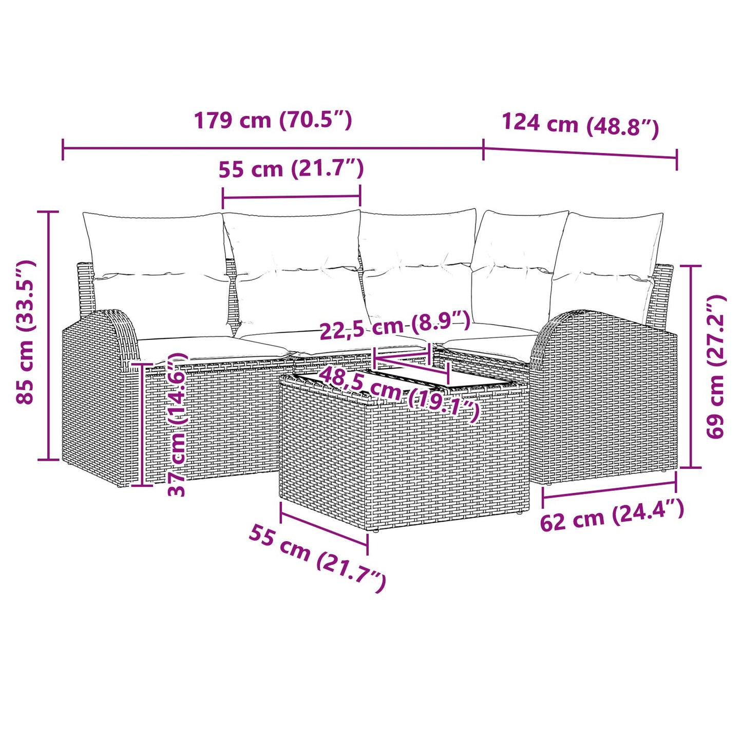 4-Piece Tuin Sofa Set Met Kussens Bruin Poly Rattan
