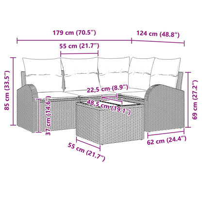 4-Piece Tuin Sofa Set Met Kussens Bruin Poly Rattan