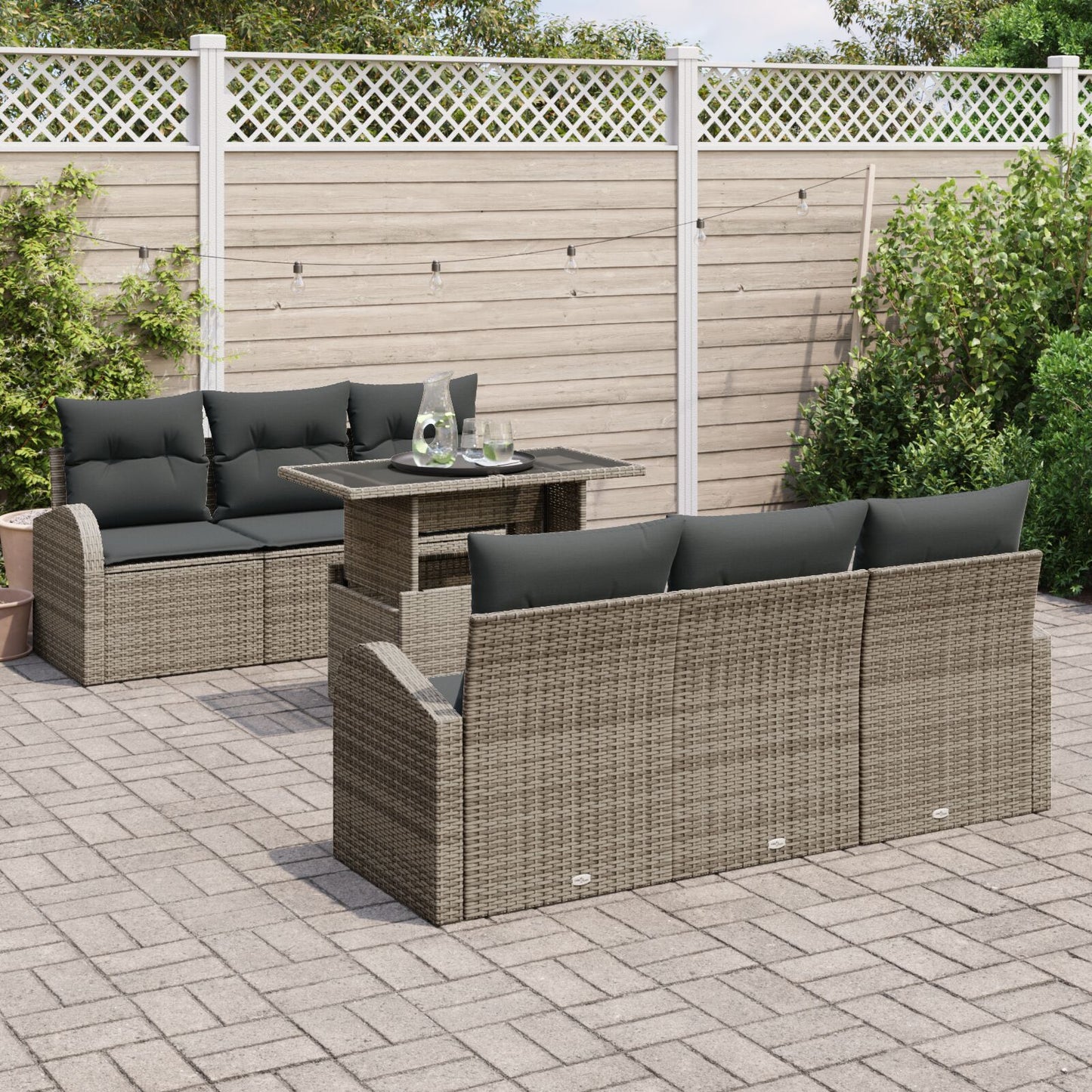 Tuin Sofa Set Set Van 7 Bruin, Grijs Poly Rattan, Olefin Stof