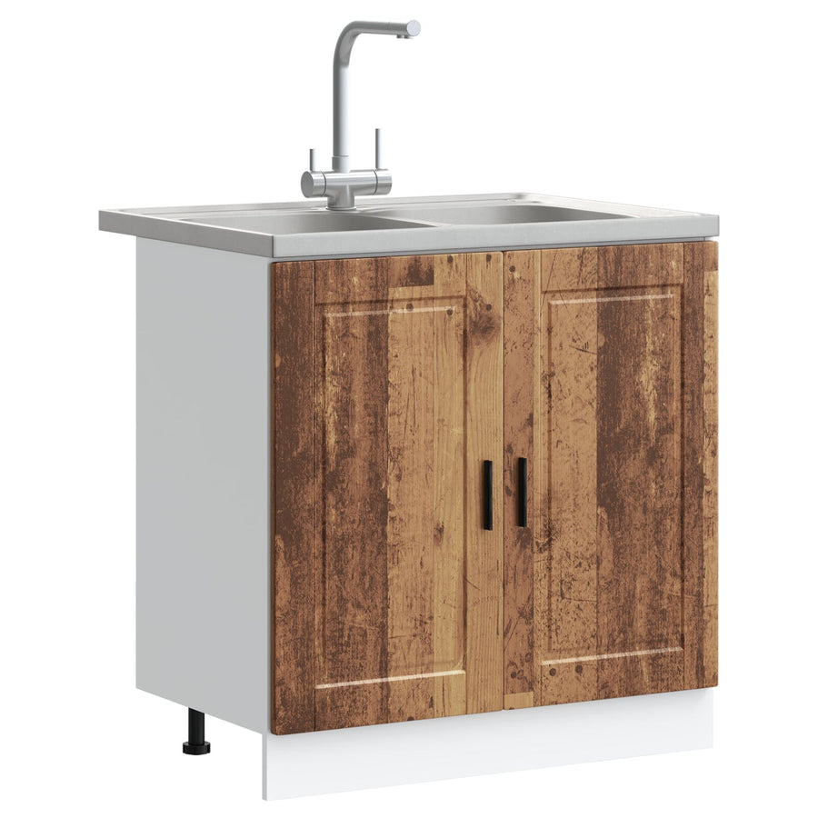 Onderkast Met Wastafel ""Porto"" Oud Hout 80X46X84,5 Cm Gelaagd Hout