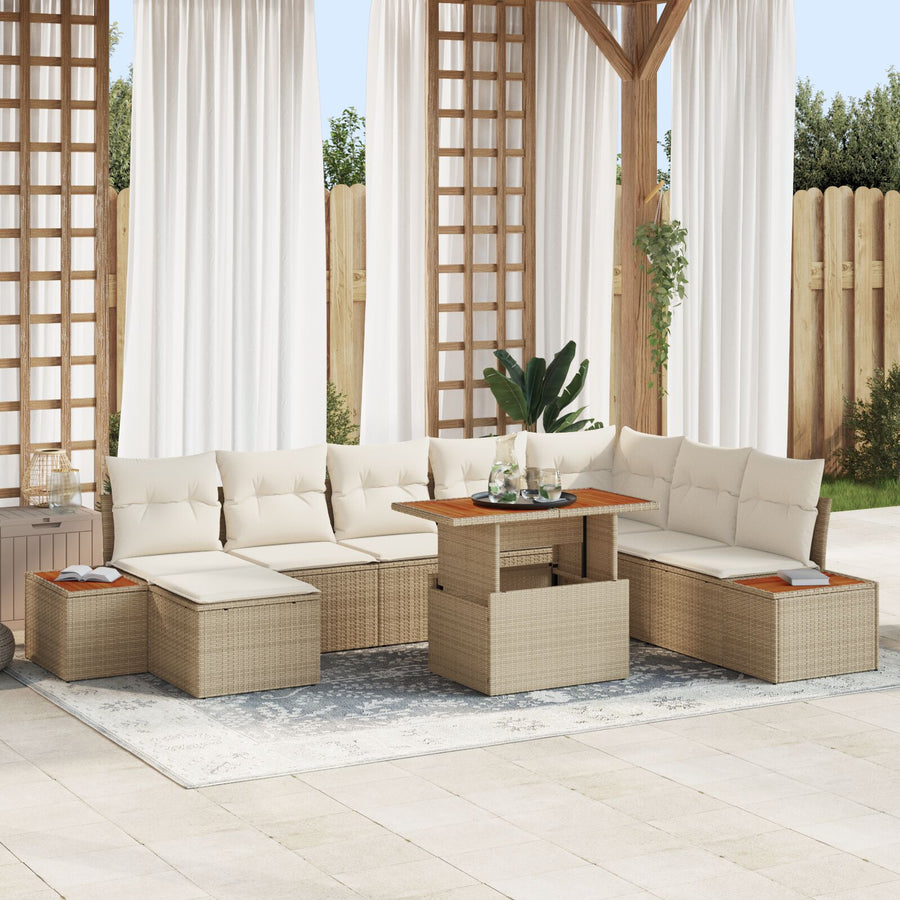 Tuinbank Set Set Van 9 Beige En Crème Rattan En Polyester
