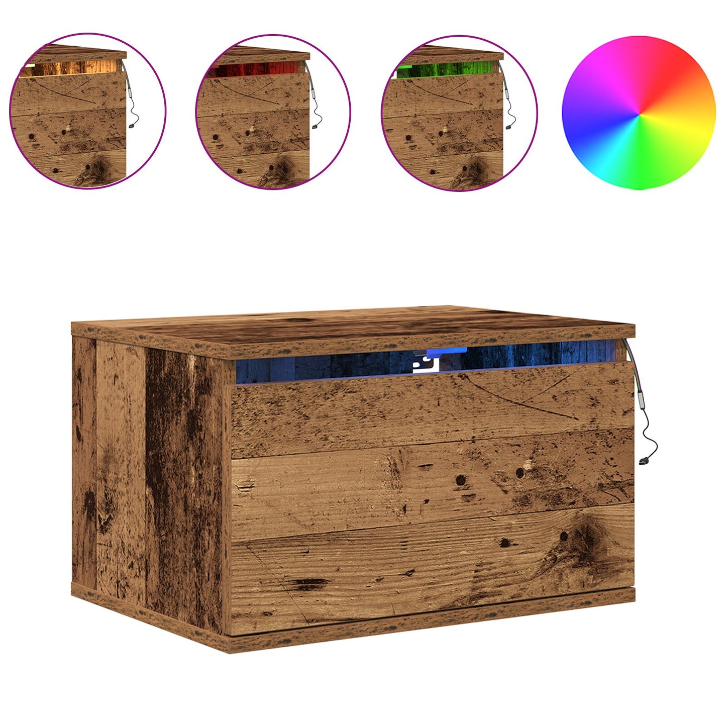 Nachtkastje Met Led Wandmontage 50X36X30 Cm 1 Oude hout