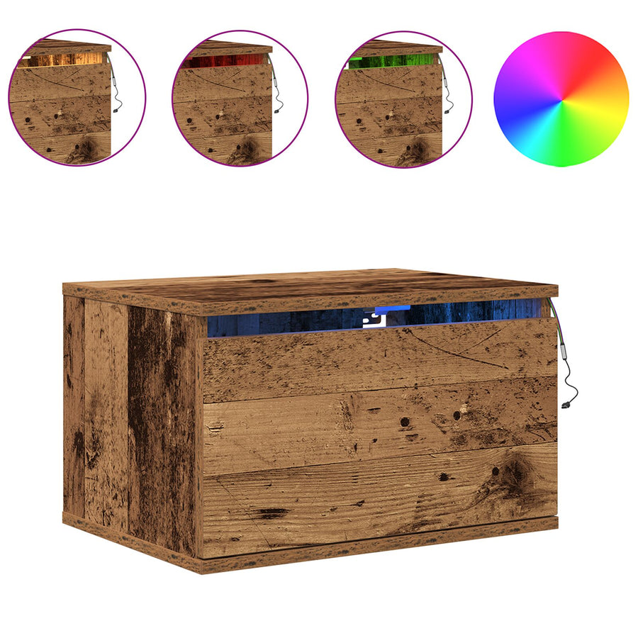 Nachtkastje Met Led Wandmontage 50X36X30 Cm 1 Oude hout
