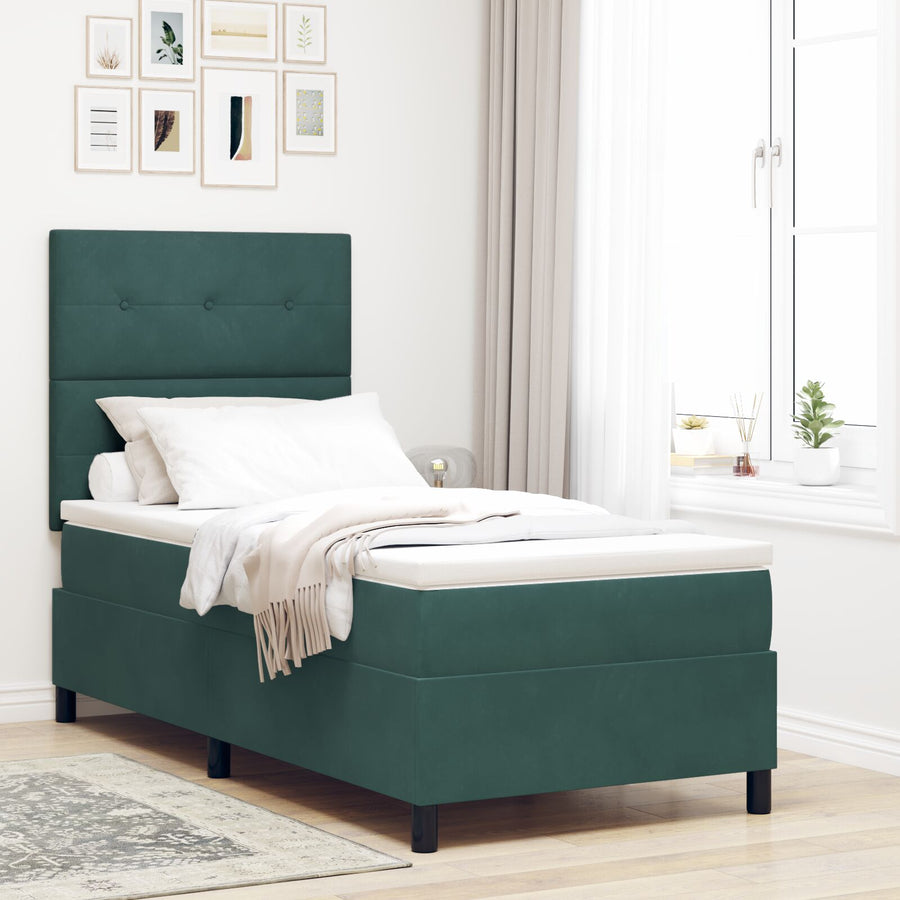 Boxspringbed Met Matras Donkergroen 80X200 Cm Fluweel Blauw