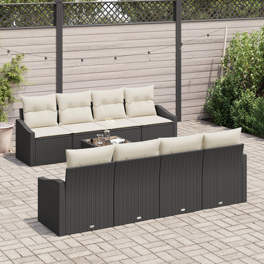 7-Delige Tuin Sofa Set Met Kussens Zwart Poly Rattan Gegalvaniseerd Staal