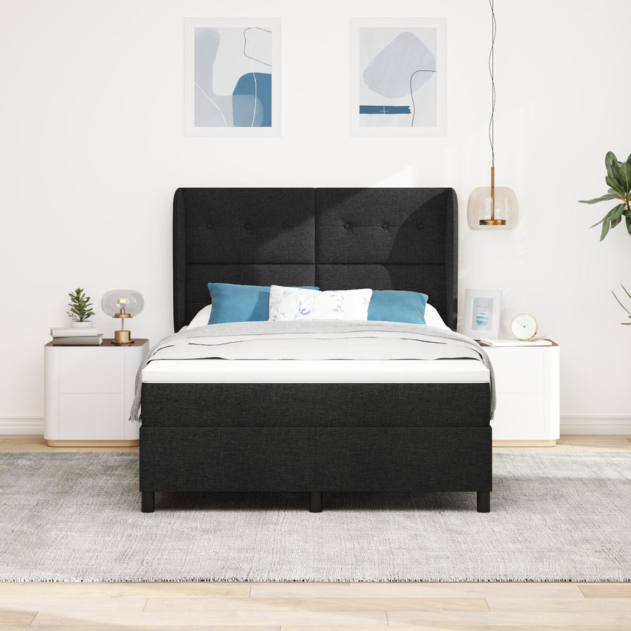 Boxspringbed Met Matras In Zwart, 160X200 Cm, Stof Blauw