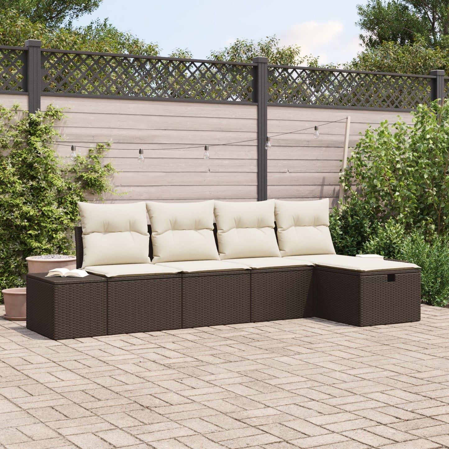 5-Delige Tuin Sofa Set Met Kussens Bruin Poly Rattan Wit