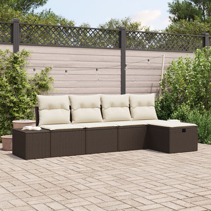 5-Delige Tuin Sofa Set Met Kussens Bruin Poly Rattan Wit