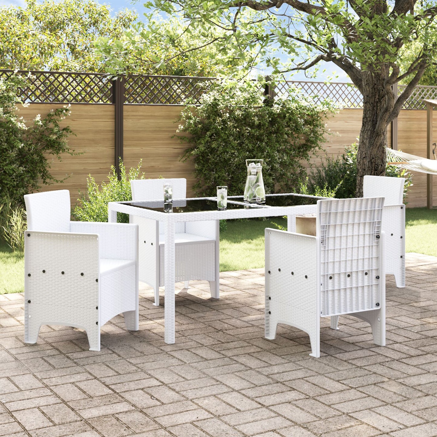 Tuinstoel Set Van 4 Poly Rattan Standaard Lichtgewicht zonder kussen Wit