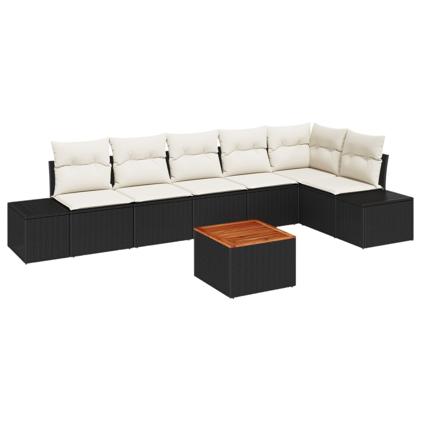 7 Delig Tuinbankstel Met Kussens Zwart Poly Rattan Acacia