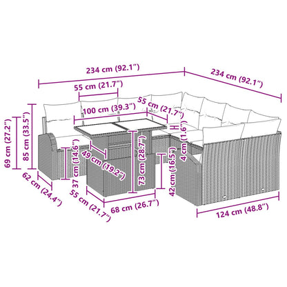 9-Delige Tuinbankset Met Kussens Zwart Poly Rattan