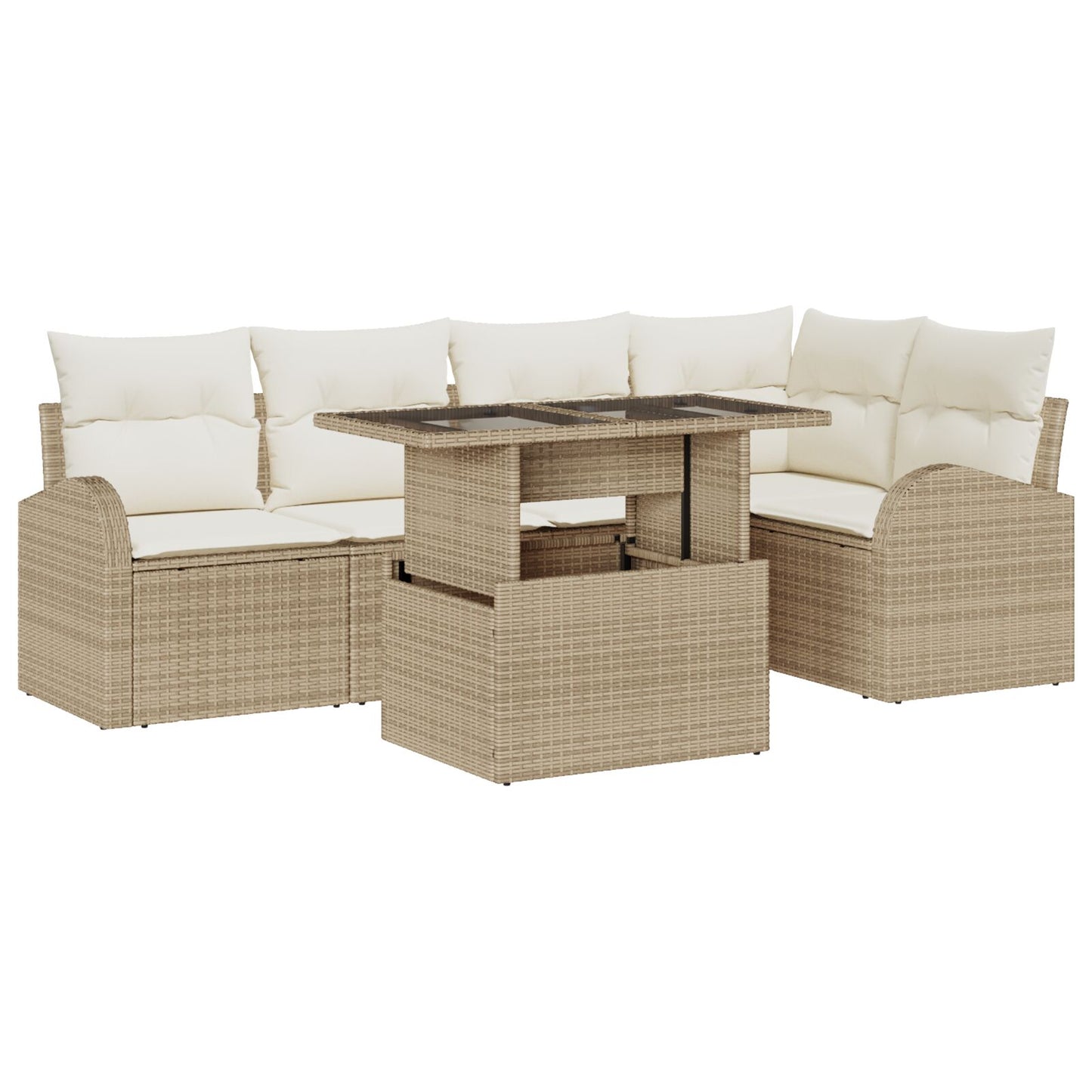 6-Delige Tuin Sofa Set Met Kussens Beige Poly Rattan