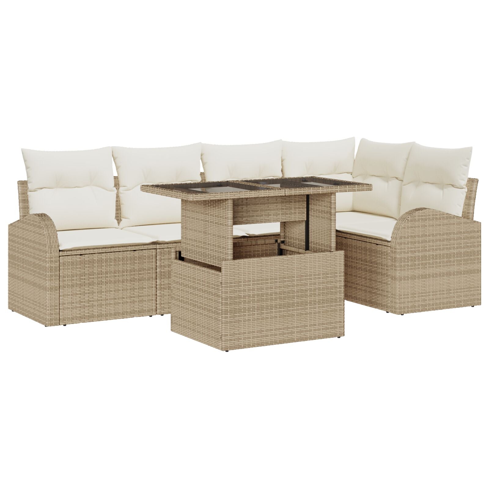 6-Delige Tuin Sofa Set Met Kussens Beige Poly Rattan