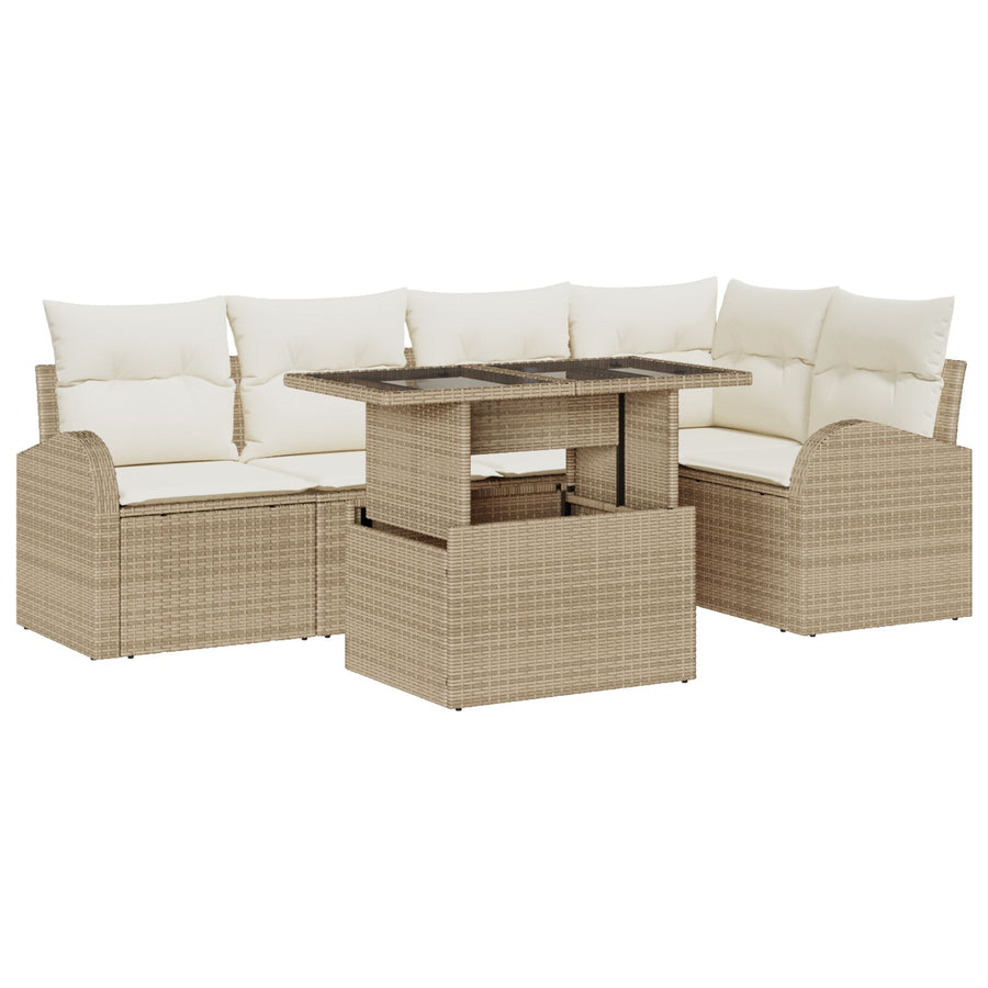 6-Delige Tuin Sofa Set Met Kussens Beige Poly Rattan