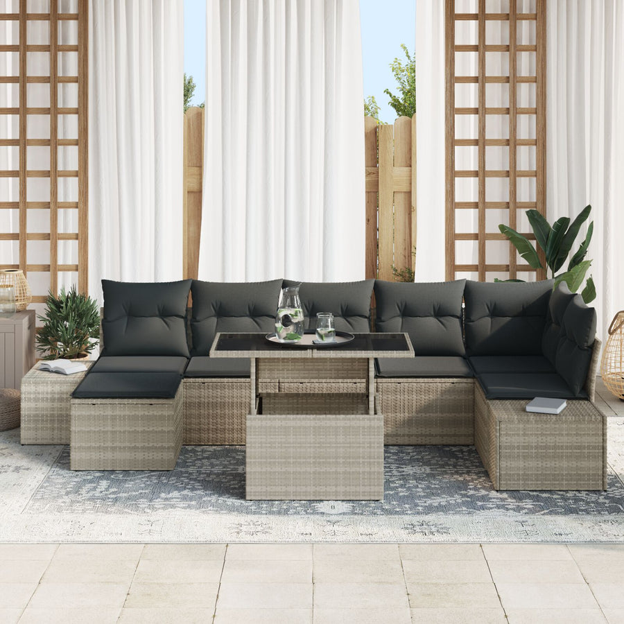 Tuin Sofa Set Set Van 8 Grijs Rattan En Stof Tuin Hoekbank