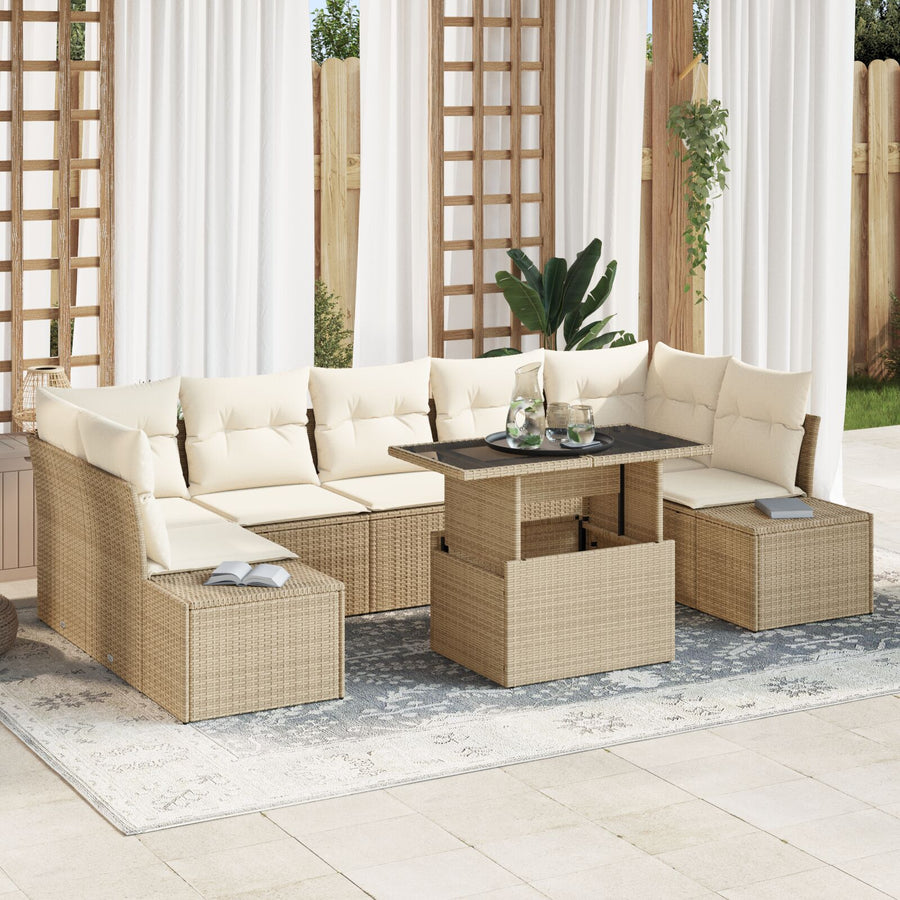 Tuinbankset Set Van 8 Beige Poly Rattan 8-Delige Tuinset
