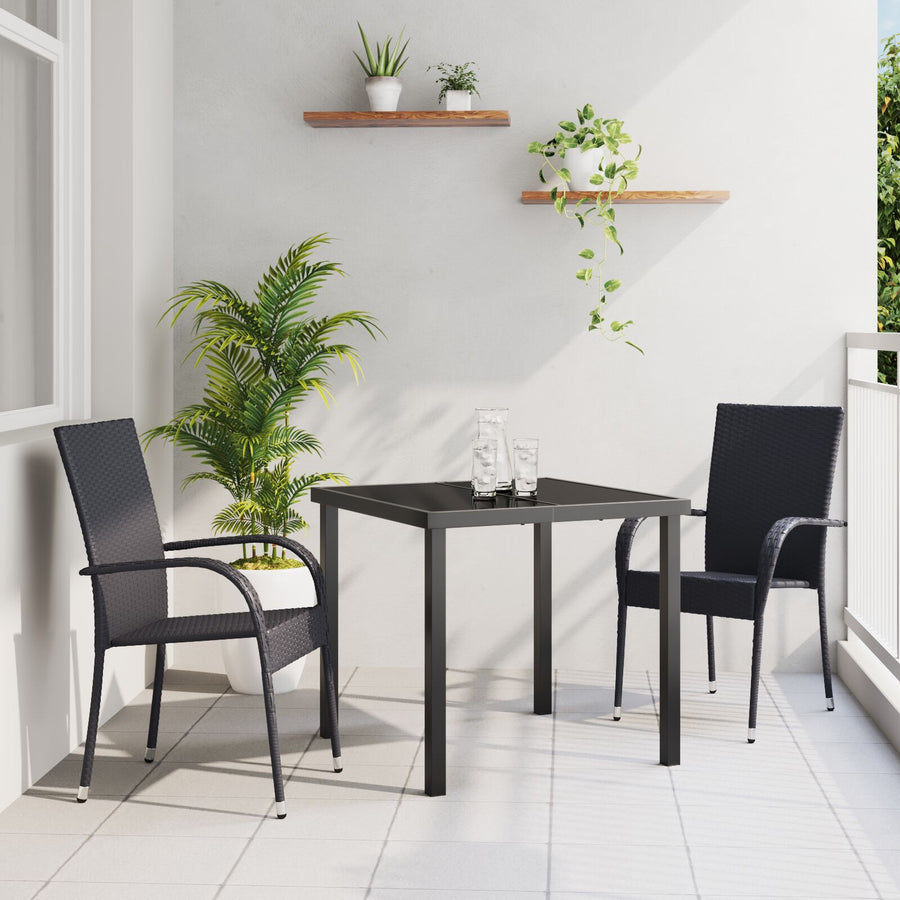 3-Delige Tuin Eettafel Set Zwart Poly Rattan