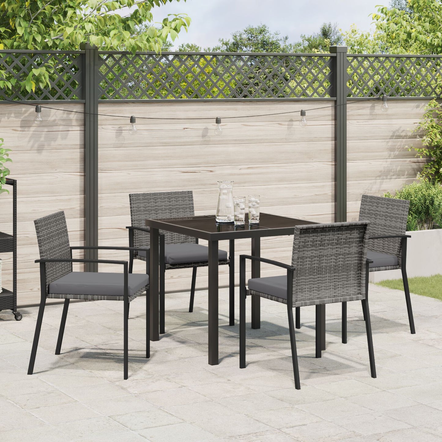 5-Delige Tuin Eetset Grijs Poly Rattan