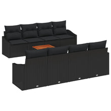 9-Delige Tuinbankset Met Kussens Zwart Poly Rattan Acacia